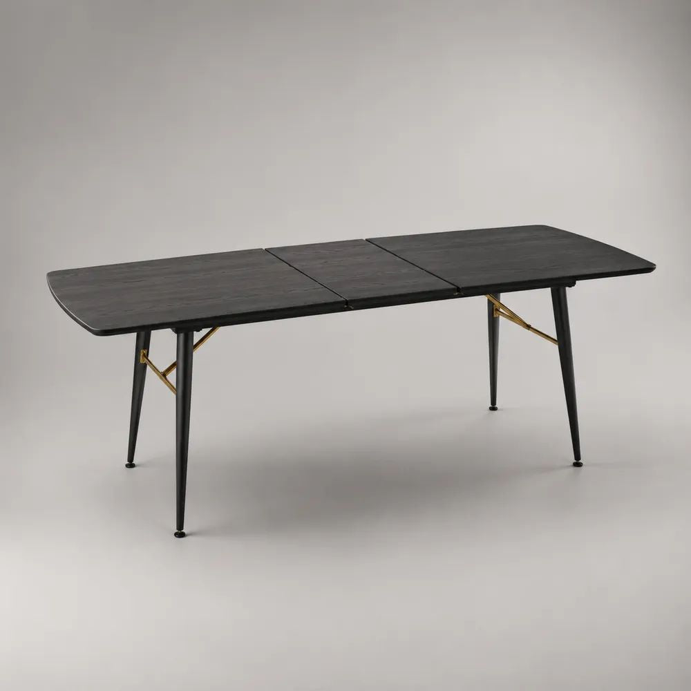 Tavolo da pranzo rettangolare allungabile in legno e acciaio, nero e oro, 160-200 x 90 x 76 cm