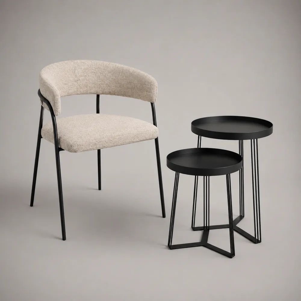 Set di 2 tavolini da salotto rotondi in acciaio nero, Ø45 × 55 cm e Ø38 × 45 cm