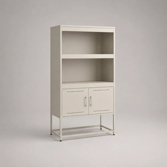 Credenza da cucina in acciaio bianco avorio con 2 ante e 2 ripiani aperti, 80 x 40 x 180 cm