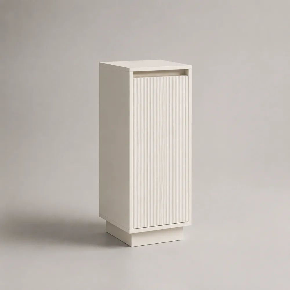 Credenza stretta rettangolare a 1 anta in MDF scanalato bianco, 40 × 35 × 100 cm