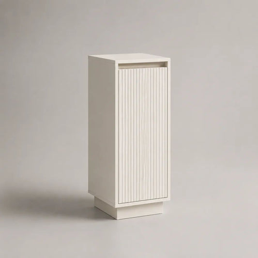 Credenza stretta rettangolare a 1 anta in MDF scanalato bianco, 40 × 35 × 100 cm