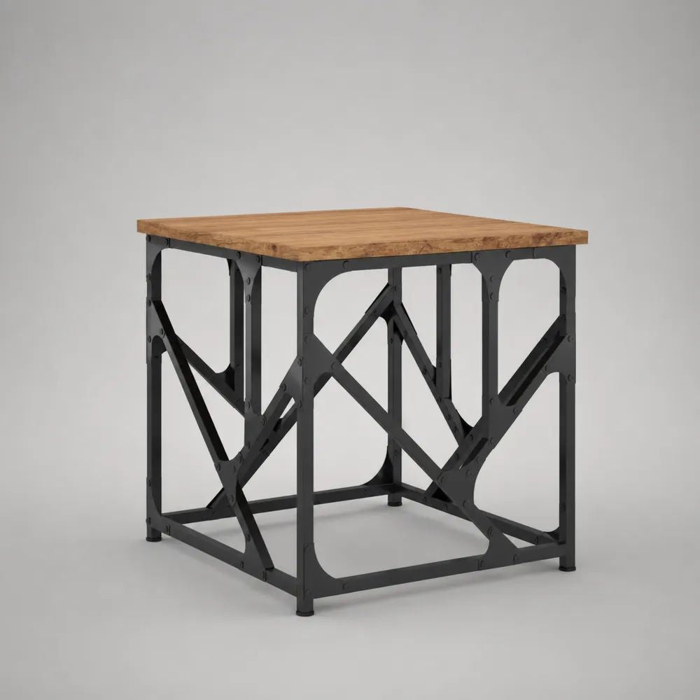 Tavolino quadrato in legno massello di acacia e acciaio nero, 60 x 60 x 60 cm
