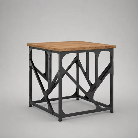 Tavolino quadrato in legno massello di acacia e acciaio nero, 60 x 60 x 60 cm