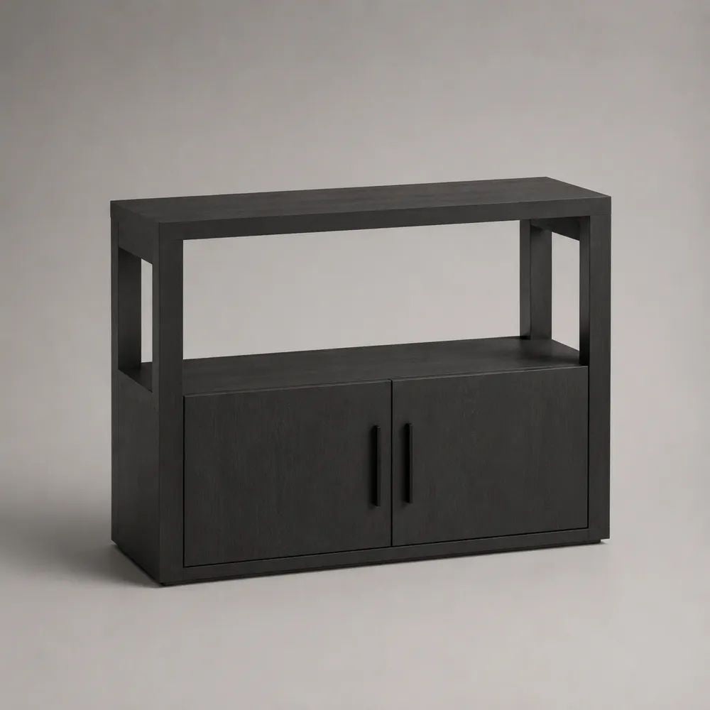 Credenza rettangolare in MDF melaminico nero con 2 ante e vano aperto, 120 x 40 x 100 cm