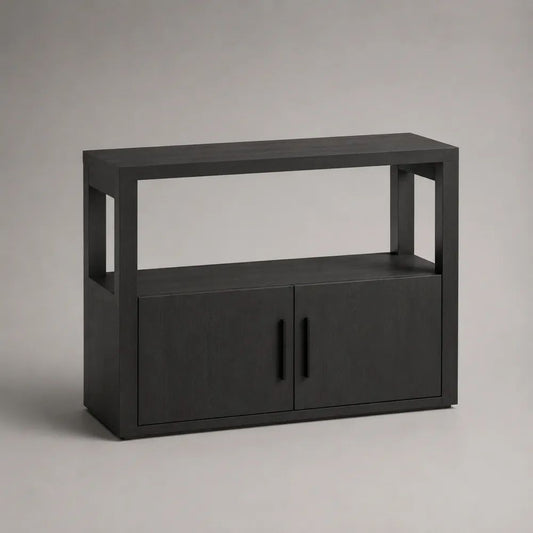 Credenza rettangolare in MDF melaminico nero con 2 ante e vano aperto, 120 x 40 x 100 cm