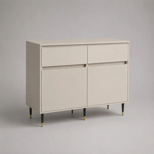 Credenza madia rettangolare in legno con 2 ante e 2 cassetti, beige chiaro, 100 × 35 × 90 cm