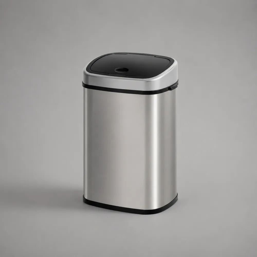 Pattumiera rettangolare da 50 L in acciaio inox spazzolato con coperchio a pressione, argento e nero, 40 × 29 × 65 cm