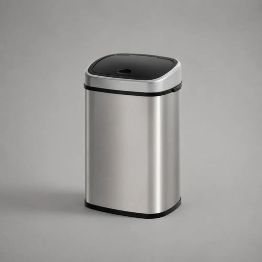 Pattumiera rettangolare da 50 L in acciaio inox spazzolato con coperchio a pressione, argento e nero, 40 × 29 × 65 cm