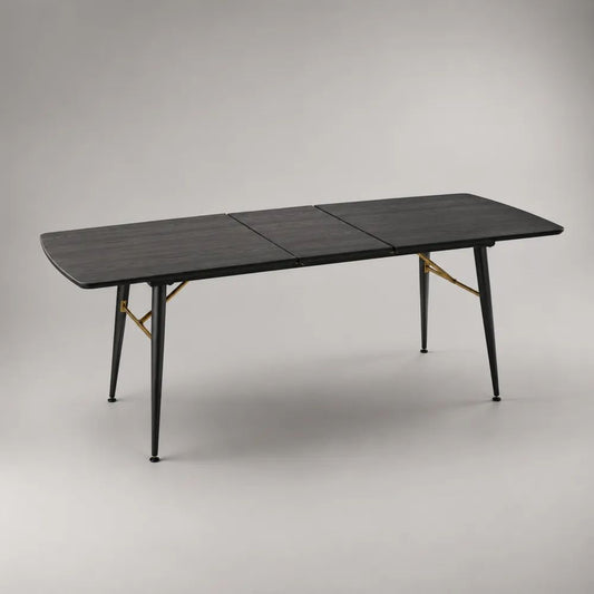 Tavolo da pranzo rettangolare allungabile in legno e acciaio, nero e oro, 160-200 x 90 x 76 cm