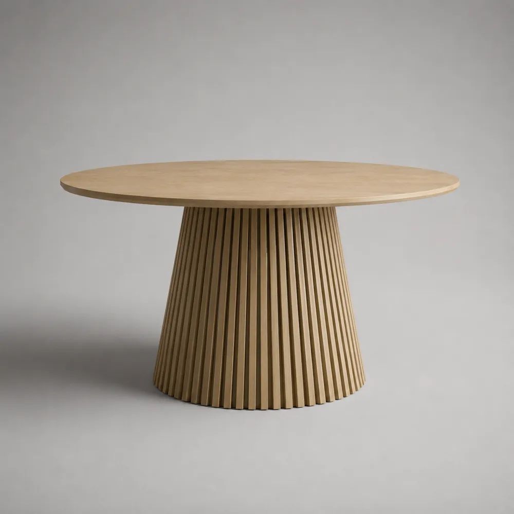 Tavolo da pranzo rotondo in MDF impiallacciato rovere naturale, 4-6 posti, Ø 120 x 75 cm, base scanalata